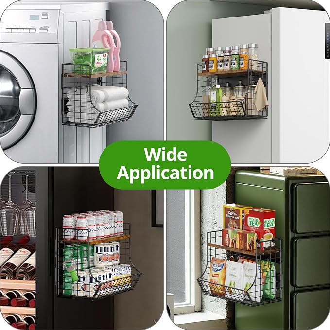 2 Pack Magnetic Shelf for Fridge with Wood Lid, Fruit Potato and Onion Storage Bins, Pantry Organizers and Storage, Strong Magnetic Spice Rack for Refrigerator, Kitchen Counter and Laundry Room - Image 5