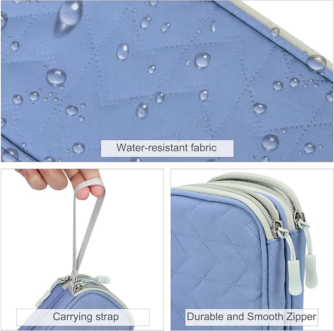 FYY Electronic Organizer, Travel Tech Pouch, Cable Organizer Blue Quilted | Wrist Strap, Waterproof, Double Layers Portable Electronics Travel Carrying Case for Cord, Charger, Daily Business Trips Use - Image 4