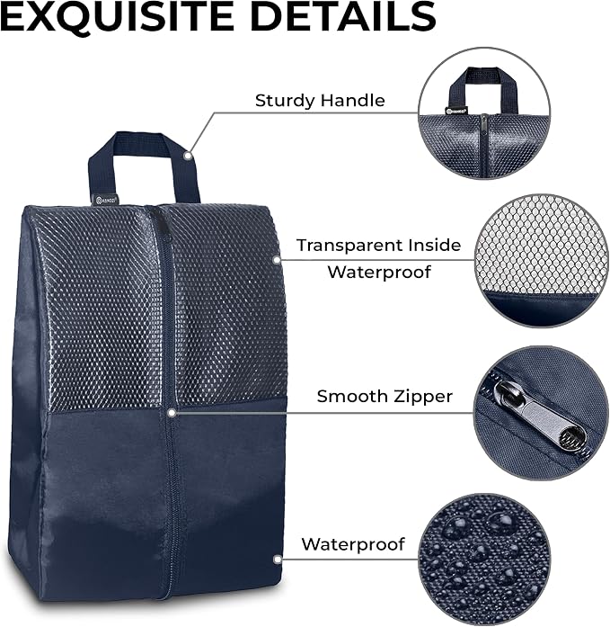 Shoe Bags For Travel, Used As For Storage or Shoe Travel Bag, Space Saving When Travelling With This Travel Shoe Bags For Packing, Featuring Waterproof Nylon Sneaker Bag. (Navy, 2 Pack, Medium) - Image 3