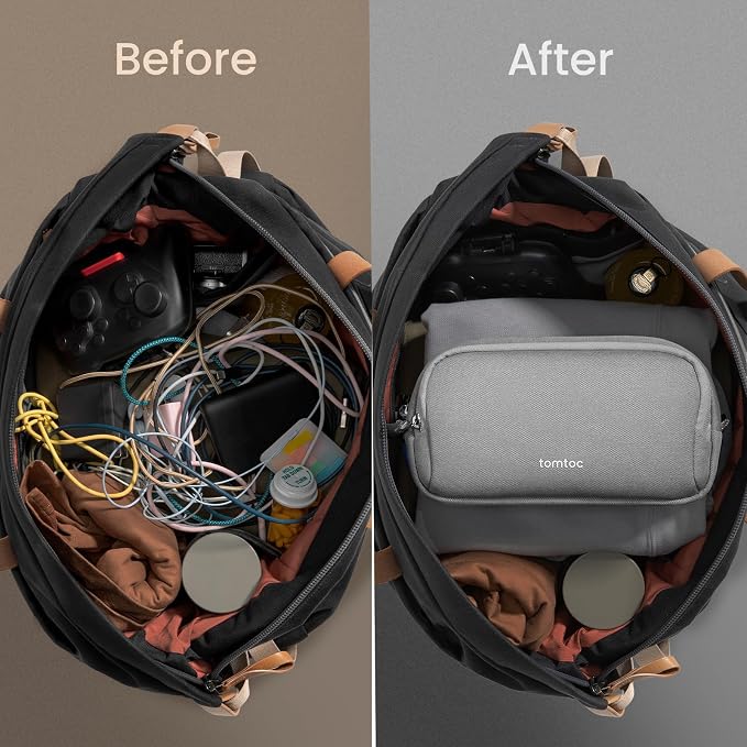 tomtoc Electronic Organizer Travel Case, Dual Compartment Tech Organization | Water Resistant Cable Pouch Storage Bag for Charger, Cord, Phone, Hard Drive, Power Bank, Accessories Travel Essentials - Image 4