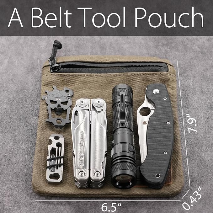 Belt Zipper Pouches for Men Women Compact EDC Pouch, YKK Zipper, Anti-theft Pickpocket Proof Safety Wallets, Waist Pack for Traveling Hiking, Water Resistant, Tough Waxed Canvas, Olive - Image 2
