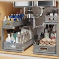 2 Pack 21.3IN-Depth Under Sink Organizer with Smooth Cylindrical Rail,2-Tier Pull Out Multi-Purpose Cabinet Storage for Bathroom&Kitchen,Height Adjustable,Rust-Resistant Coating-Gun Gray by UnderSinkOrganizer