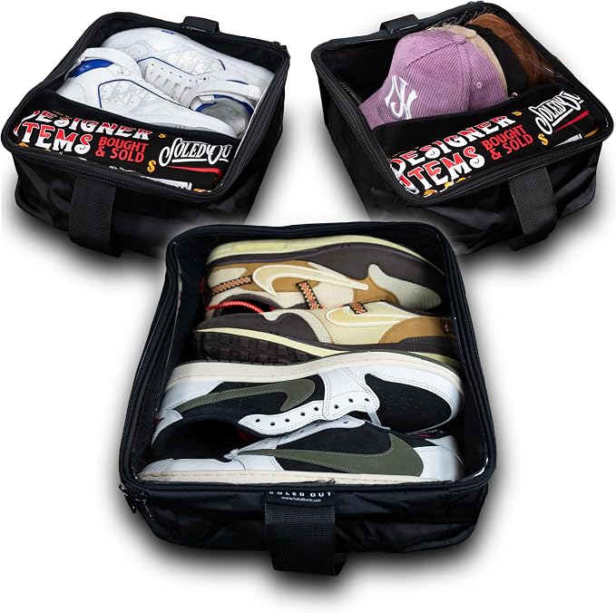 SoleGuardian XXL Sneaker Travel Case – U.S. Brand – Clear Waterproof Lid, Adjustable Dividers – Soft Bag Organizer for up to 4 Pairs of Casual, Athletic, Golf & Sports Shoes, Gift for Men & Women (3) by SOLED+OUT