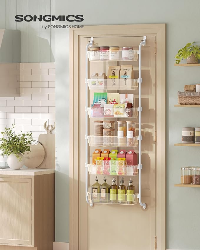 SONGMICS 6 Tier Pull Out Spice Rack for inside Cabinets, Steel | Spice Organizer, Slide Out Cabinet Organizer, PET Plastic, Matte White, GLORA Collection UKCS046WG01 - Image 2