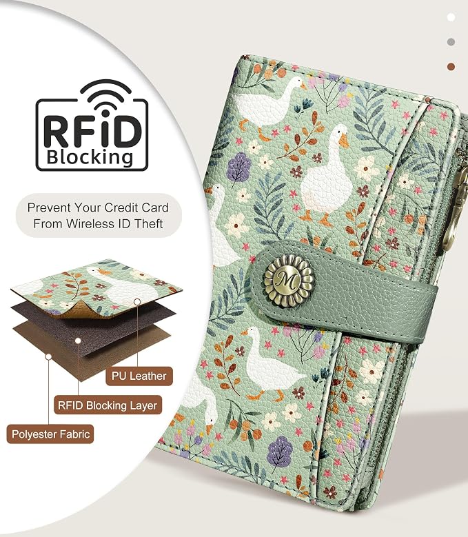 Goose Wallet Women RFID Bifold, Passport Holder Credit Card Holder | 6.7" x 4.4" x 1.3" Travel billfold, Zipper Coin Pocket, PU Leather Clutch, Purse, ID Window, Pen Holder, Gift for Ladies Girl - Image 4