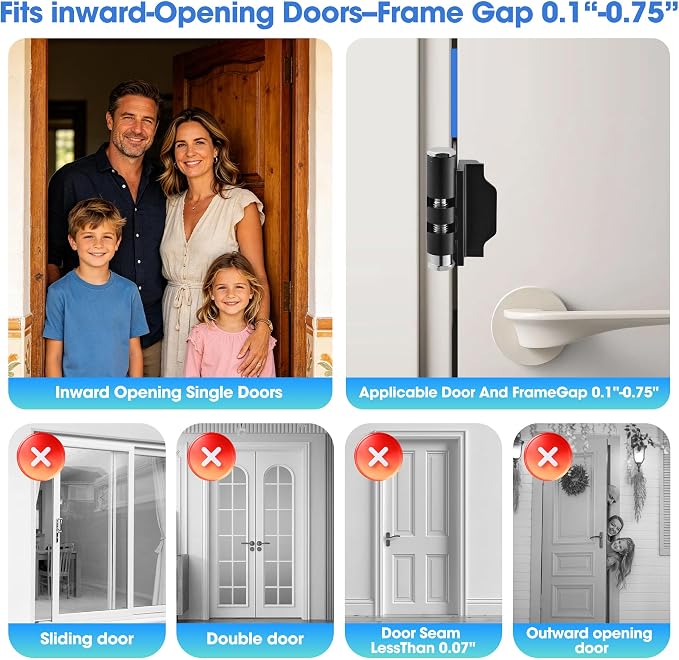 Home Door Reinforcement Lock - High Security Door Lock for Child Safe & Home Defense, Aluminum Guard for Inward Swinging Doors (Black) - Image 6