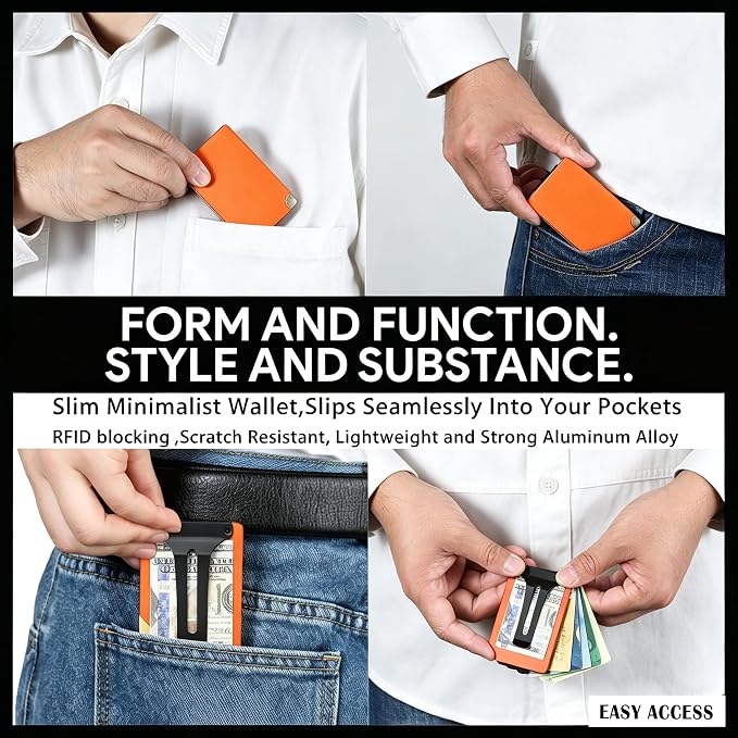 Slim Wallet for Men,RFID Blocking Minimalist Metal Wallet, Money Clip/Cash Holder, Front Pocket Aluminum Credit Card Holder, Ideal Gift for Men,Matt Orange - Image 5