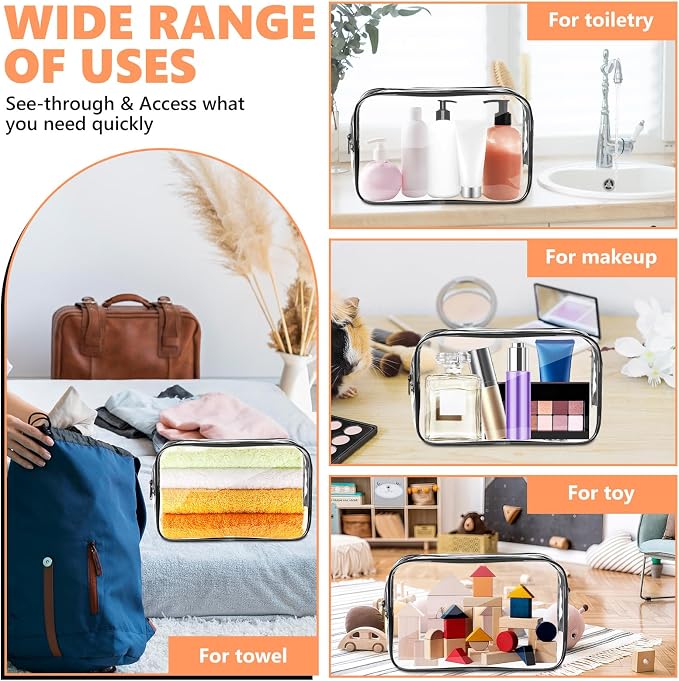 AURUZA Clear Makeup Bag,Portable Travel Toiletry Bags with Zipper, TSA Approved Clear Organizer Bags, PVC Cosmetic Pouch for Airport Airline Compliant - Image 6