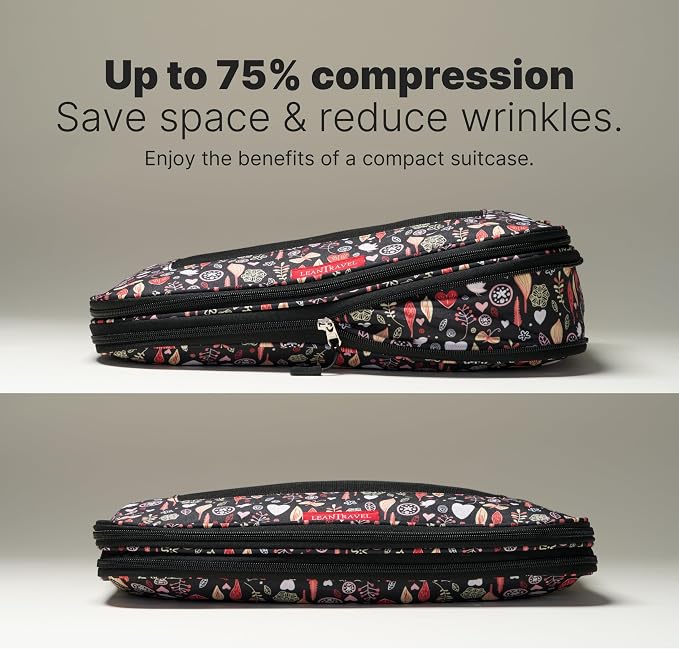 LeanTravel Premium Compression Packing Cubes for Travel - Suitcase Organizer Bags with Double Zipper & Breathable Mesh Panel - Space Saving Carry On Luggage Essentials (6-Pack, Flowers) - Image 3