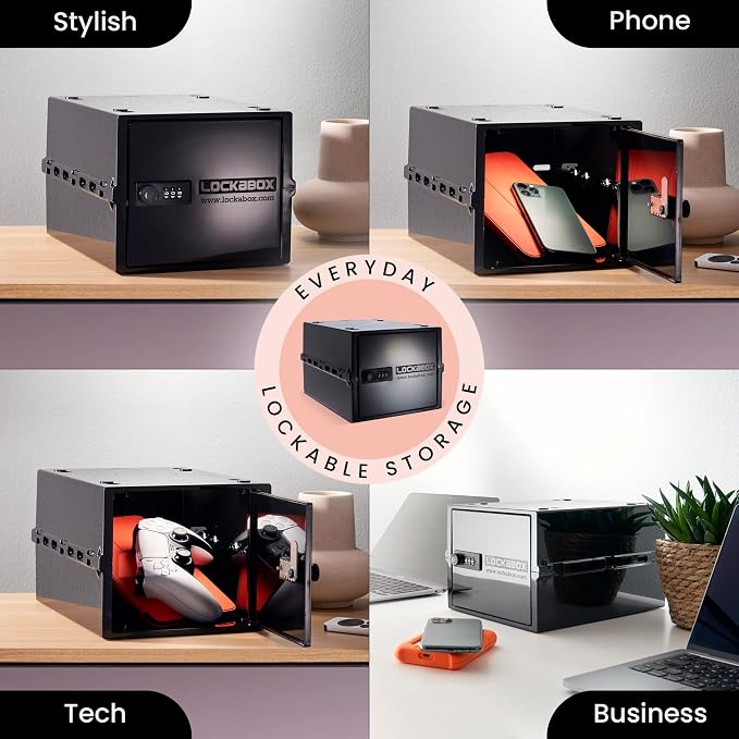 Lockabox One™ | Compact and Hygienic Lockable Storage Box for Food, Medicines, Tech and Home Safety | One Size 12 x 8 x 6.6 inches externally (Jet) - Image 3