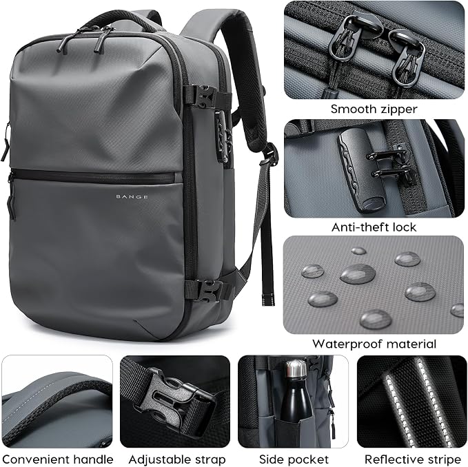 BANGE Travel Backpack with Vacuum Pocket and TSA lock version can hold 15.6 inch Laptop suitable Overnight Flight Approved Anti-theft Bag - Image 5
