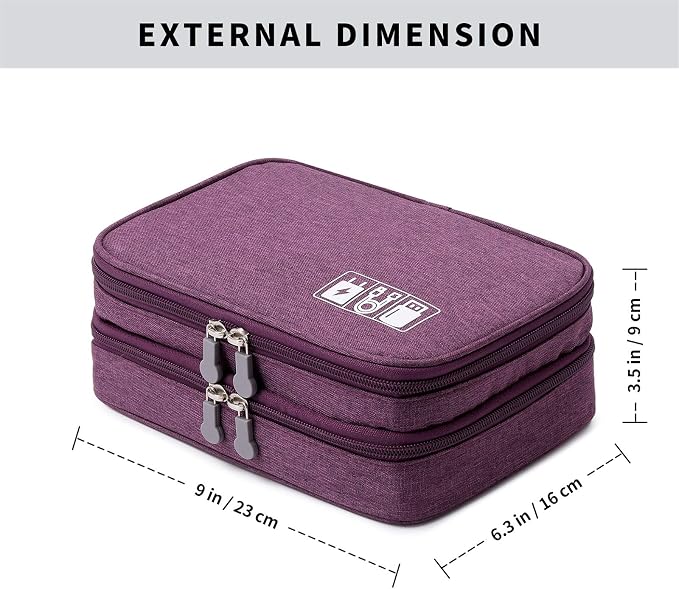 Lanola Travel Cable Organizer Bag, Electronic Accessories Case Portable Double Layer Cable Storage Bag for Cord, Charger, Flash Drive, Phone, SD Card,Personal Items - (Purple) - Image 2