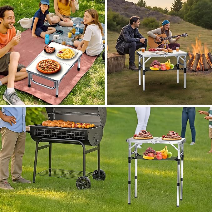 Anbte Folding Camping Table, 24"X 16" Adjustable Height Small Folding Table | Aluminum, with Carrying Handle, Lightweight, Portable Camping Table for Outdoor Indoor Picnic Beach BBQ Grill Patio (Silver) - Image 8