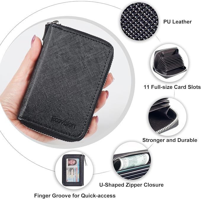 Credit Card Wallet, RFID Card Case Wallet, Zipper Card Cases Holder for Men Women, RFID Blocking, KeyChain Wallet, Compact Size Card Organizer Case for Women - Image 6