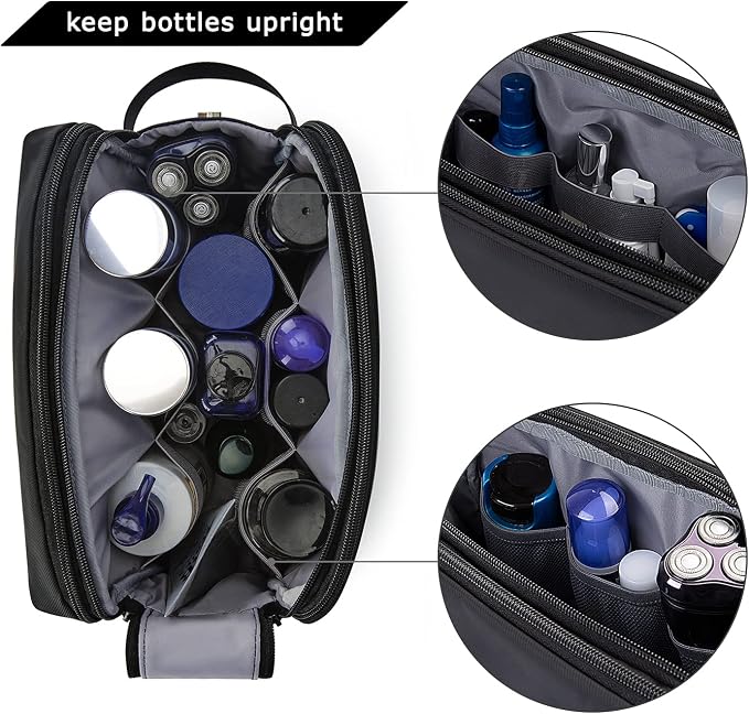 BAGSMART Toiletry Bag for Men, Travel Toiletry Organizer Dopp Kit Water-resistant Shaving Bag for Toiletries Accessories, Door Room Essentials,Black-large - Image 3
