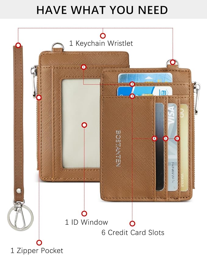 BOSTANTEN Credit Card Holder RFID Small Wallet for Women with Keychain | Slim, Wristlet, Zipper Coin Pocket, Pocket-Friendly, Vegan Leather, Minimalist, Gifts, Brown - Image 2