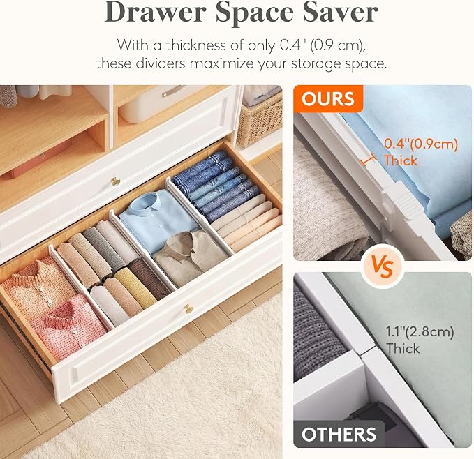 Lifewit 6" Tall Drawer Dividers, Adjustable Deep Drawer Organizer Clothes | 12 Pack 11.5"-18.5" Expandable White Plastic Separators for Dresser, Kitchen, Cabinet, Closet, Office Organization & Storage - Image 5