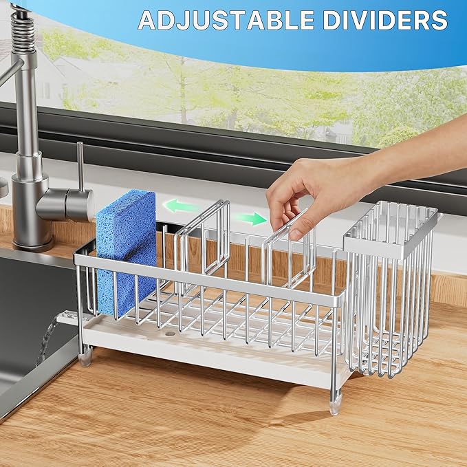 Cisily Sponge Holder for Kitchen Sink, Sink Caddy Organizer with High Brush Holder, Kitchen Countertop Organizers and Storage Essentials, Rustproof 304 Stainless Steel (Silver, 9.25″) - Image 5
