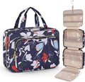 Toiletry Bag for Women, Large Cosmetic Travel Bag, Hanging Toiletry Bag for Bathroom, PVC Waterproof Makeup Bag, Toiletries Bag for Travel Business Trips and Camping, Blue+White Floral by Wedama