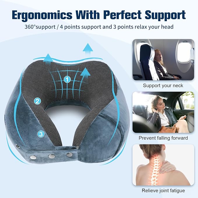 Cirorld Neck Pillow for Traveling, Travel Pillows for Airplanes,100% Pure Memory Foam Travel Neck Pillow, Adjustable Flight Pillow, Portable Plane Accessories with Eye Mask, Earplugs, Carry Bag - Image 9