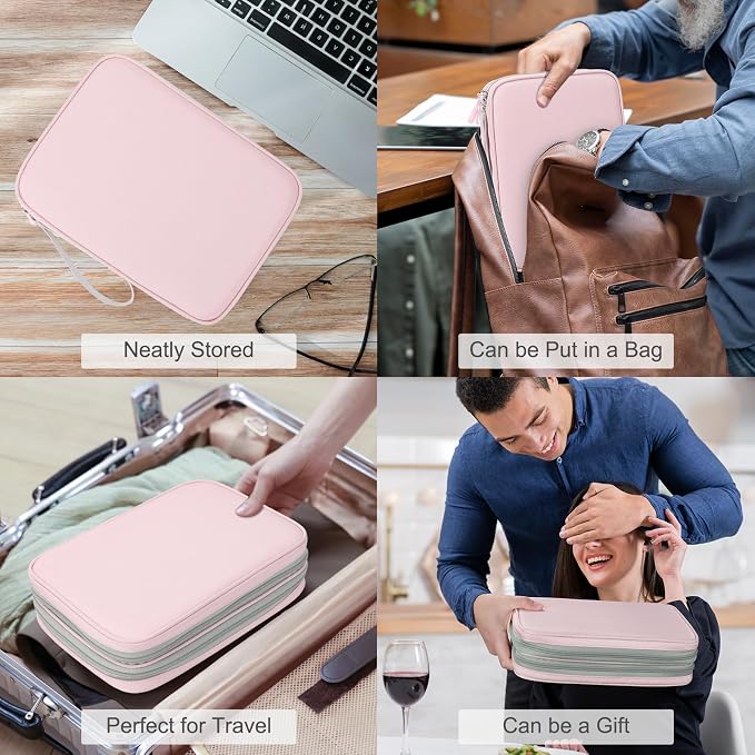 FYY Electronic Organizer, Travel Tech Pouch Bag, Extra Large, Light Pink | Wrist Strap, Waterproof, Double Layers Electronics Travel Case for iPad, Cord, Laptop Charger, Daily and Business Trips Use - Image 7