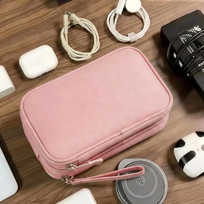 Portable Waterproof Double Layers All-in-One Storage Bag, Travel Cord Organizer，Electronics Accessories Organizer Pouch Bag for Accessories,Charger, USB Cable, Gadget (pink) - Image 7