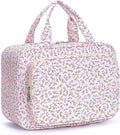 Narwey Travel Toiletry Bag for Women Large Hanging Makeup Bag Organizer Toiletries Bag for Full Size Essentials Accessories Cosmetics (Pink Flower (Large)) by Narwey
