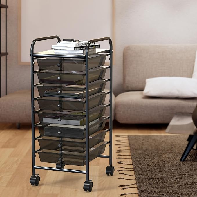 Simple Houseware 8 Drawers Rolling Utility Cart Art Craft Storage, Black | 1-Column, 30.25" Height, Lockable Wheels, for School, Office, Art Craft, and Paper Storage - Image 7