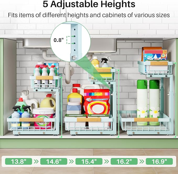 Kitstorack Under Sink Organizer, 2 Tier Under the Sink Storage, Slide out Pull out Cabinet Organizer Shelf, Metal Sliding Drawer for Kitchen Bathroom Pantry Closet Organization Rack, Blue, 1 Pack - Image 4