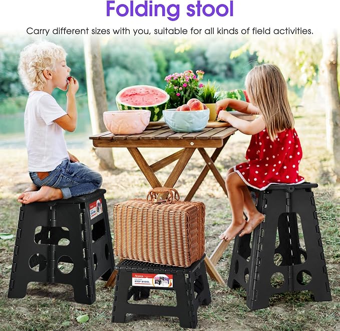 17.5 Inch Heavy Duty Folding Step Stool, 400 lbs, Dot Black | Collapsible Stepping Stool for Adults with Handle and Non-Slip Surface, for Kitchen, Garage, Bedroom and Outdoor Tasks - Image 7