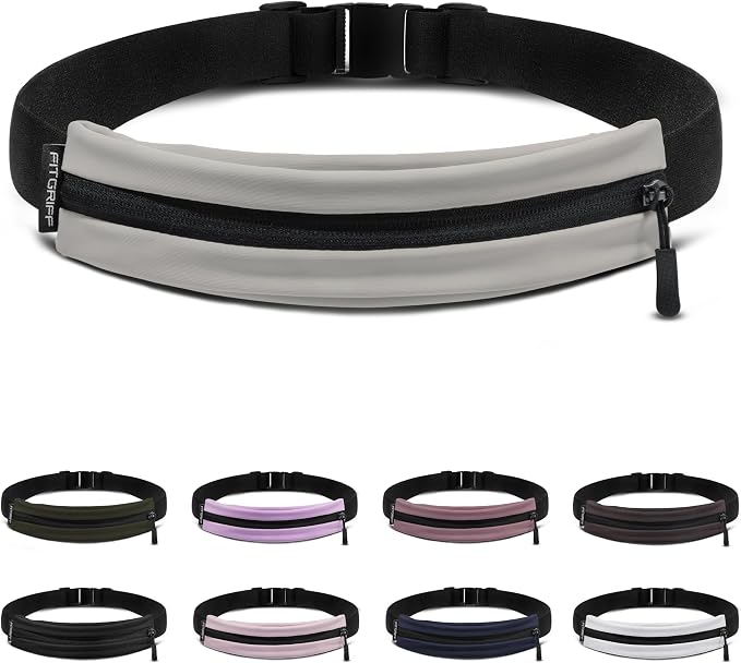 Fitgriff® Running Belt V2 for Men & Women - Slim Fanny Pack, Phone Holder for Jogging, (Fits All Cell Phones) - Money Belt, Runners Waist Pouch (Light Taupe, One Size (Waist 24.4 – 43.3 inches)) by FITGRIFF