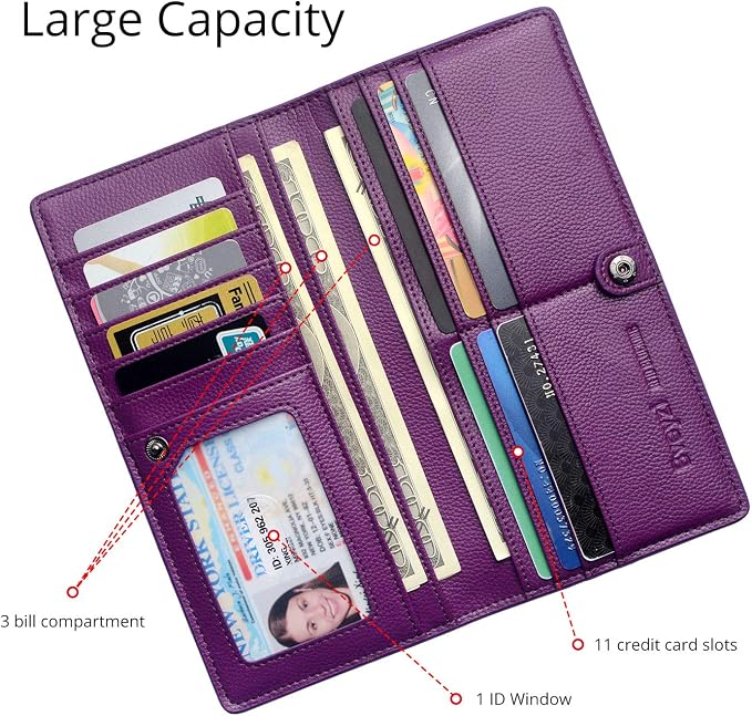 Bveyzi Ultra Slim Thin Leather RFID Blocking Credit Card Holder Bifold Clutch Wallets for Women - Image 4