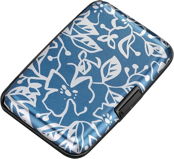RFID Aluminum Wallet Credit Card Protector Case Holder for Men Women | Mini RFID Aluminum Wallet Credit Cards Holder Business Card Case Metal ID Case for Men Women(Blue Printed Pattern) - Image 7