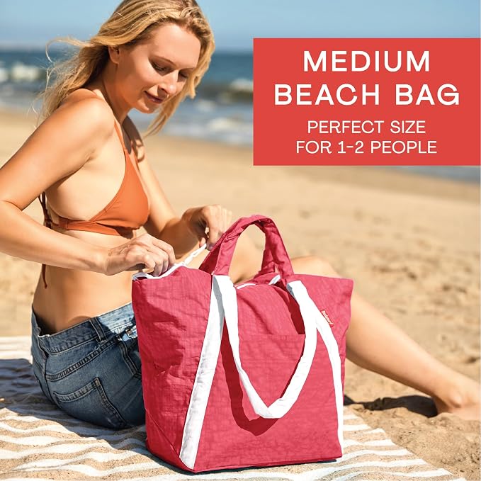 Bodysurf Beach Bag Waterproof Sandproof, Foldable Packable Travel Zip Tote | Pool, boat and swim bag for men and women, XL and medium, 6 colors, zip-top, front pocket, inner wet pouch, recycled nylon - Image 8