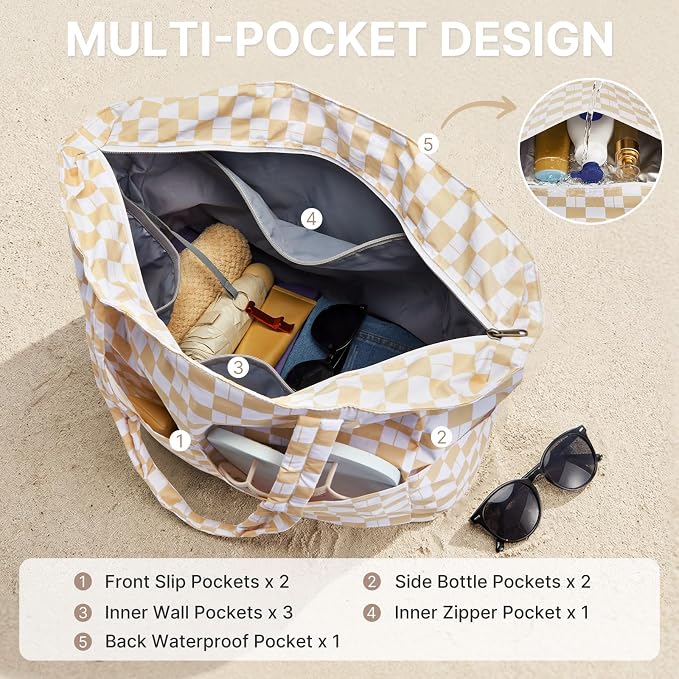 G4Free Large Beach Bag Waterproof Sandproof, Zipper Pool Tote for Women | XL Large Capacity, with Wet Compartment, Foldable Packable with A Pouch, for Swim Travel Grocery - Image 5