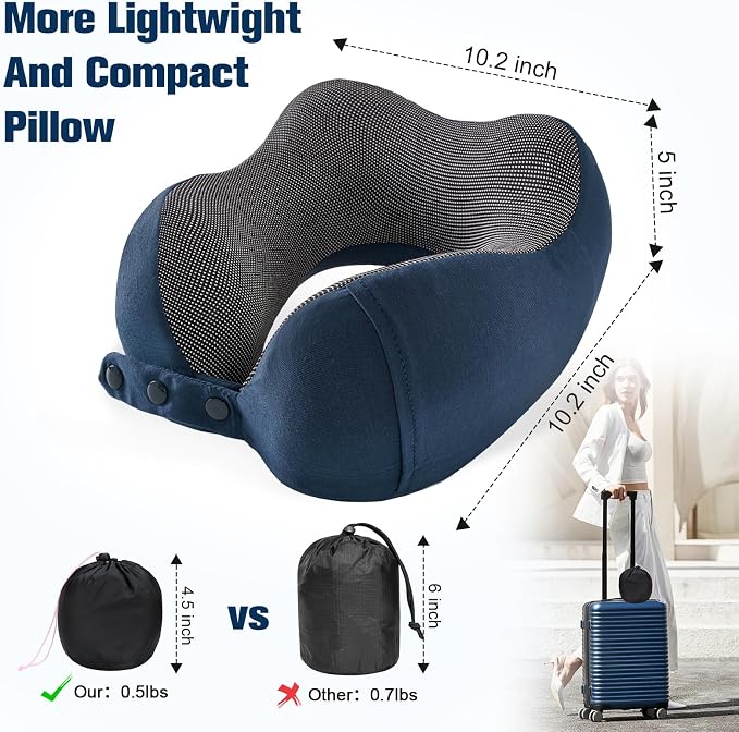 Cirorld Neck Pillow for Traveling, Travel Pillows for Airplanes,100% Pure Memory Foam Travel Neck Pillow, Adjustable Flight Pillow, Portable Plane Accessories with Eye Mask, Earplugs, Carry Bag - Image 7