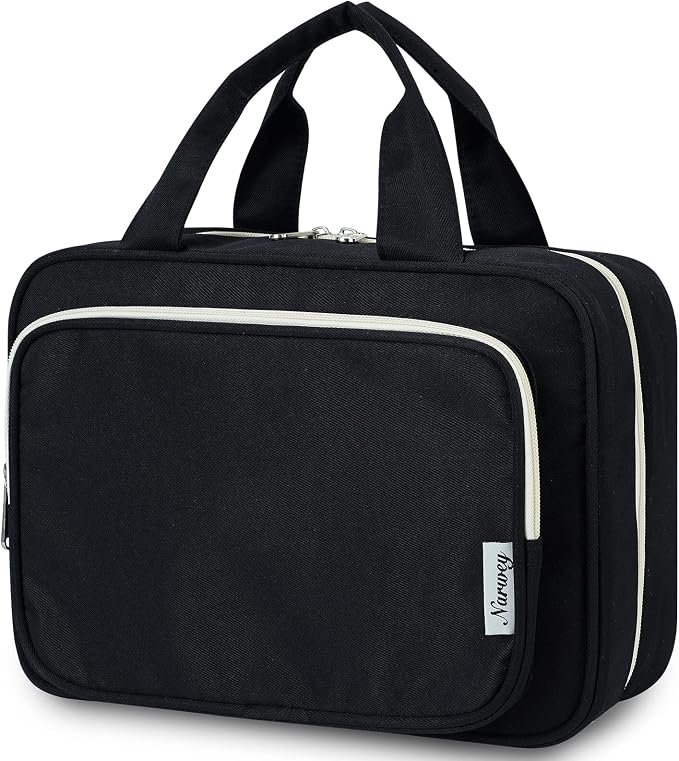 Narwey Travel Toiletry Bag for Women Large Hanging Makeup Bag Organizer Toiletries Bag for Full Size Essentials Accessories Cosmetics (Black (Large)) by Narwey