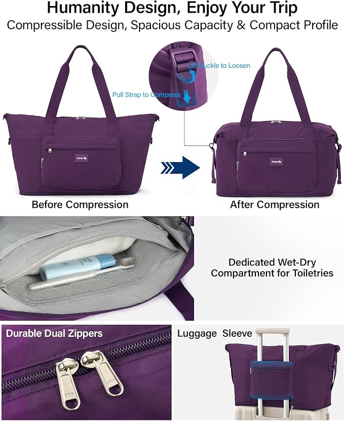 Hanke 40L Foldable Expandable Travel Tote Bag,Wet Dry Separation Laptop Weekender Carry On Bag for Travel Gym Beach Daily Use - Image 7
