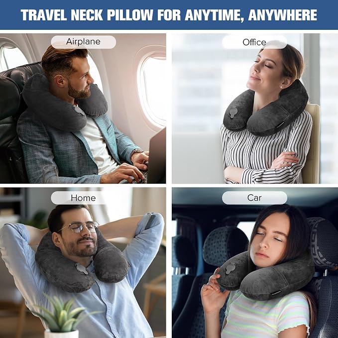 Rewondah Inflatable Travel Pillow for Sleeping Airplane - Inflatable Neck Pillow for Traveling on Plane with Washable Cover, Blow up Neck Travel Pillow for Airplanes, Cars - Portable and Comfortable - Image 4