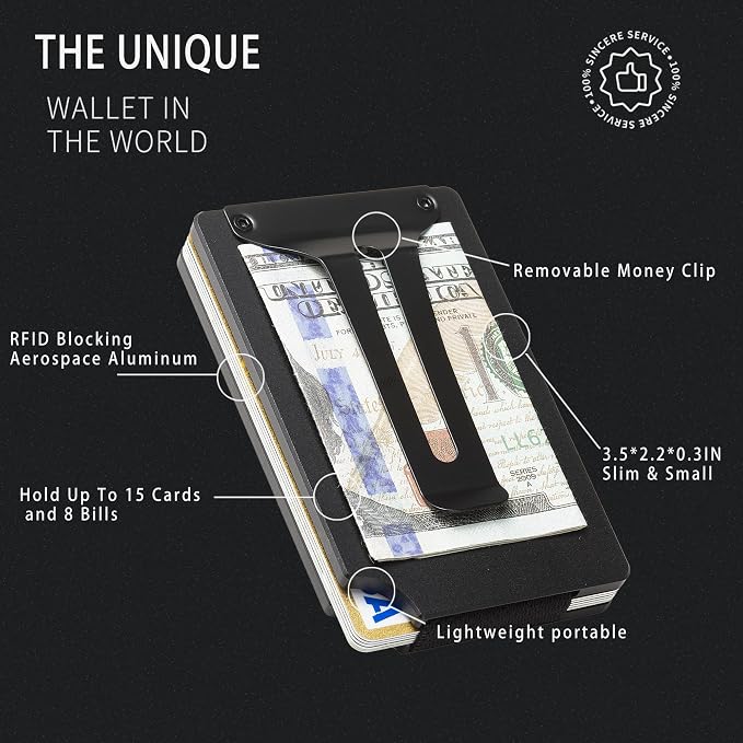 Minimalist Wallet for Men, Slim Metal RFID Blocking Wallet Credit Card Holder Money Clip & Cash Strap, Scratch-Resistant Holds 15 Cards,Ideal Gift for Men | Matt Black - Image 4