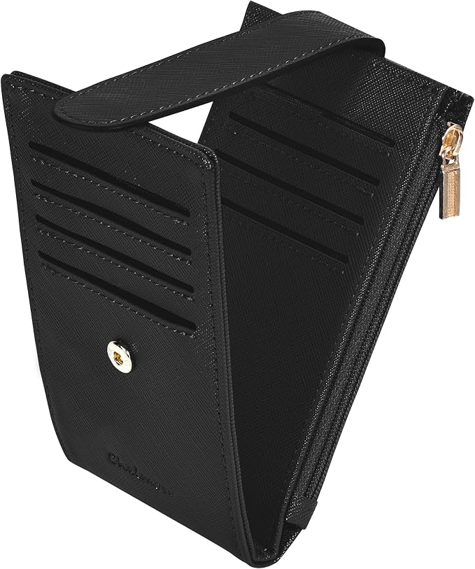 Chelmon Women's RFID Slim Card Holder Wallet | Thin Bifold Multi Card Case with Zipper Coin Pocket Purse for Women(Black) by Chelmon
