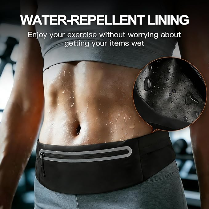 Slim Running Belt for Women Men,Phone Holder Waist Pack,Runners Fanny Pack | No-Bounce,Sweat-Proof Pocket,Travel Money Pouch for Gym/Hiking/Cycling,Three pocket,Two Highly Reflective Strips - Image 5