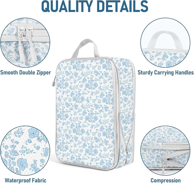 6 Set Compression Packing Cubes, Suitcase Organizer, Lightweight Travel Essentials, Compression Bags For Travel Accessories Luggage Storage Set (6Pcs, Blue floral) - Image 4