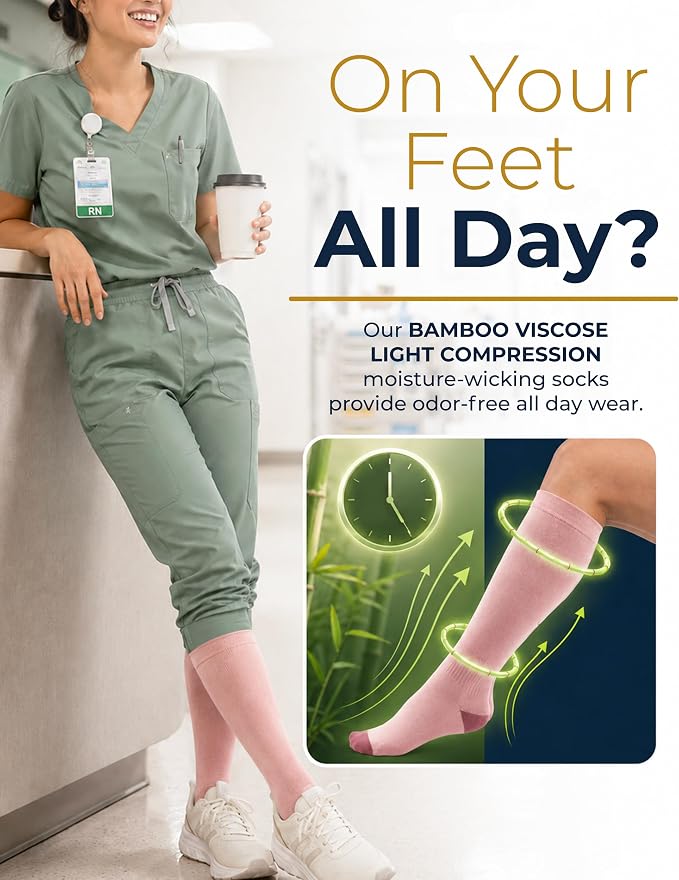 Pembrook® Bamboo Viscose Light Compression Socks - 3 Pairs | 8-15 mmhg Compression Socks | Knee High Comfort Support Socks - Image 3