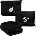 PAVILIA Travel Blanket and Pillow, Arms Opening Airplane Blankets for Adults, Compact Plane Blanket with Arm Hole 2-in-1 Bag for Flight Car Camping Fit in Luggage Backpack Traveler Gift, Black by PAVILIA