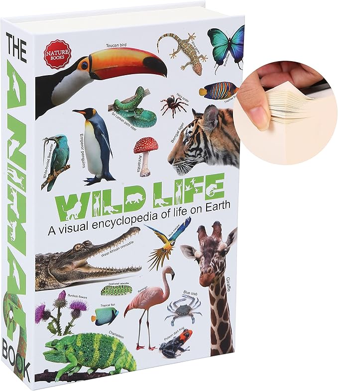 Diversion Book Safe with Combination Lock, Secret Hidden Storage Box, Wild Life Encyclopedia Design with Real Paper Pages, 9.3''x6.0''x2.3'', Sturdy Metal Interior, Discreet Security Organizer by Ulixu