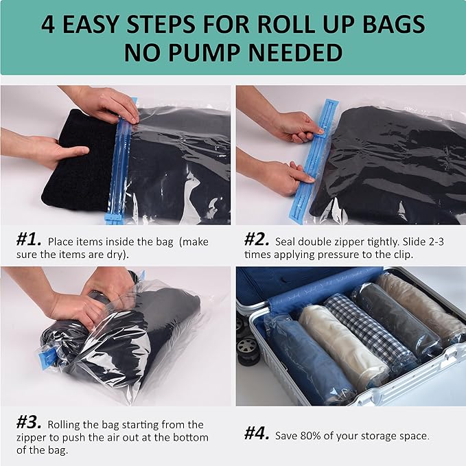 Cozy Essential Compression Bags for Travel - Travel Essentials - 16 Pack Space Saver Bags - No Vacuum Needed - Compression Packing Bags for Cruise Accessories - Image 6