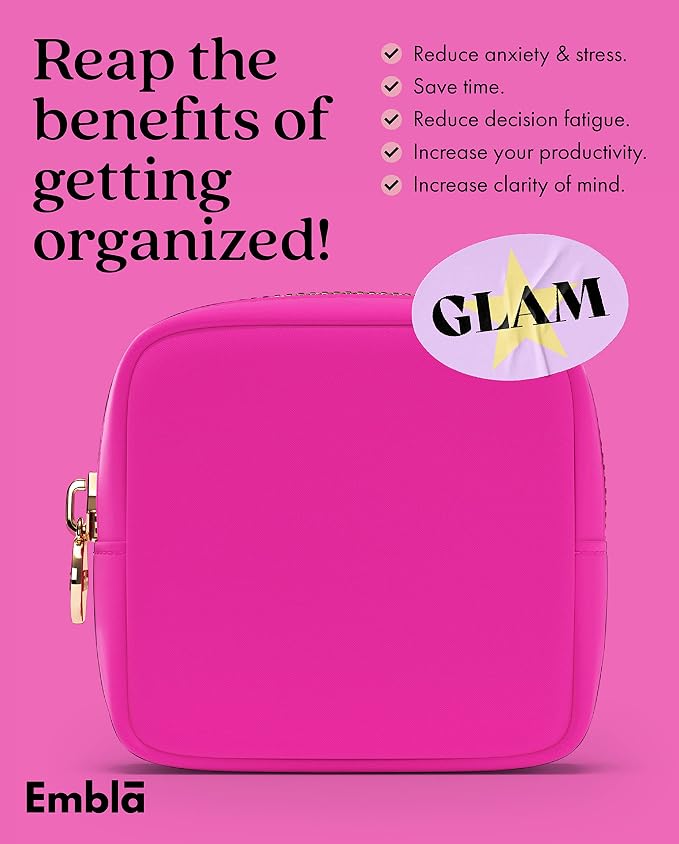 Embla Makeup Bag Travel Cosmetics Pouch and Toiletry Bag, Nylon Zipper Pouch Purse, Cute Make Up Organizer Storage Tote for Women Girls, Waterproof Travel Skincare Case, Small Makeup Bags, Fuchsia - Image 5