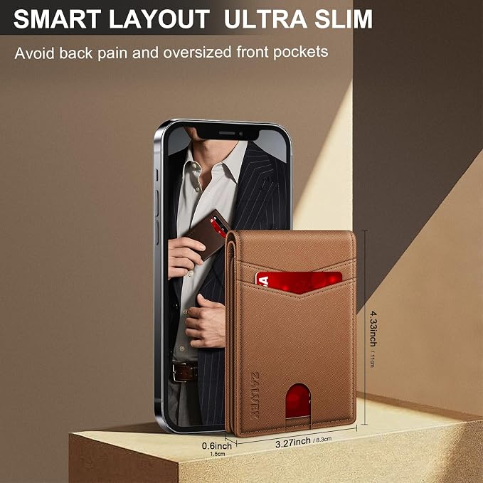 Wallet for Men Slim RFID Blocking Leather Credit Card Holder Wallet for 14 Cards, Bifold Minimalist Thin Wallet with 2 ID Windows & Cash Slot, Front Pockt Carteras Para Hombres, Birthday Gifts for Men | 14 Cards Bifold Minimalist Thin Wallet with 2 ID ... - Image 3