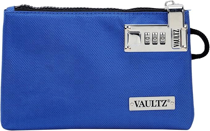 Vaultz Money Bag with Lock - 5 x 8 Inch, Men & Women's Locking Accessories Pouch for Cash, Bank Deposits, Wallet, Medicine, Phone and Credit Cards - BLUE | Zippered pouch secures cash, cards, phone and valuables, portable size fits easily into a purse,... by Vaultz
